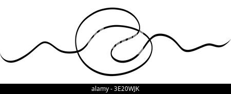Abstraktes, verwickeltes Kabelgewirr, das lose Faden bildet. Dünne schwarze Fadenschlaufen und Überlappungen für dynamische Chaos-Akzente, Logo-Hintergrund oder technische Dekoration. Stock Vektor