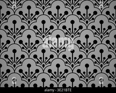 Geometrisches Blumenmuster. Nahtloser Vektorhintergrund. Schwarzes Ornament. Verzierung für Stoff, Tapete, Verpackung, Dekorationsdruck Stock Vektor