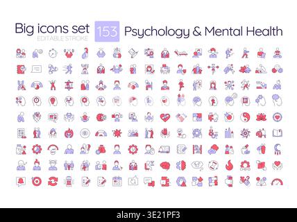 Psychologie und psychische Gesundheit bunte Symbole groß Set Stock Vektor