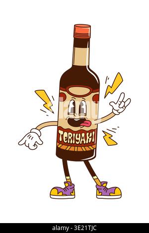 Cartoon-groovige Teriyaki-Soße-Flaschenfigur Stock Vektor