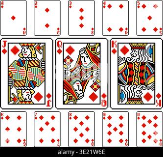 Pixel Art Spielkarte Deck Diamanten Karten Design Stock Vektor