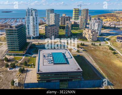 Almere Poort Luftbild eines modernen Wohnviertels, Flevoland, Niederlande Stockfoto
