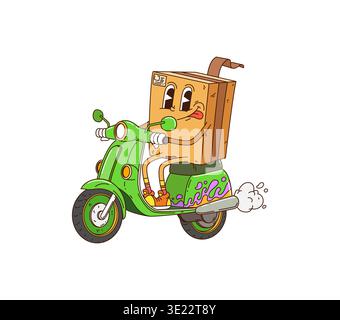 Cartoon-groovige Lieferbox-Figur auf dem Roller Stock Vektor