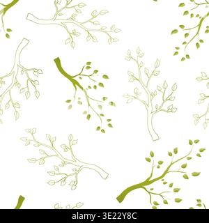 Vektorgrüner Federzweig mit nahtlosem Blattmuster. Grafik ostern handgezeichnete Illustration isoliert auf Hintergrund. Botanik und Hochzeit, Baby Stock Vektor