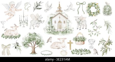 Church Clipart Set Aquarell Handbemalt Stockfoto