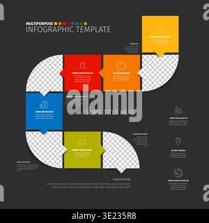Diese Infografik-Vorlage bietet einen farbenfrohen Schlangenpfad für Geschäftsschritte. Verwenden Sie diese Infografik-Vorlage, um eine Roadmap mit Foto-Platzhaltern zu erstellen Stock Vektor