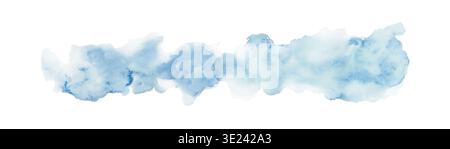 Abstrakter horizontaler blauer Aquarellpinsel, isoliert auf weißem Hintergrund. Stockfoto