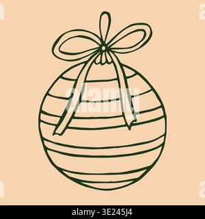Eine herrliche grüne Weihnachtskugel im Doodle-Stil, mit einem weichen cremefarbenen Hintergrund. Stock Vektor