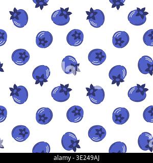 Nahtloses Muster mit Blaubeere im flachen Stil. Hintergrund für Bettwäsche, Geschenkpapier, Sommerpaket und Lebensmittelgeschäft Design. Stock Vektor