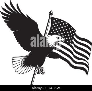 Weißkopfseeadler Mit Amerikanischer Flagge Auf Fahnenmast Vektor-Kunst Stock Vektor