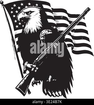 Weißkopfseeadler, Das Gewehr Mit Amerikanischer Flagge Im Patriotischen Vektor-Design Hält Stock Vektor