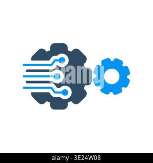 Schaltkreise verschmelzen mit einem Zahnrad, um Automatisierung, Steuerung und digitalen Workflow anzuzeigen. Dieses Symbol ist nützlich für intelligente Systeme, industrielle Software und Prozesse Stock Vektor
