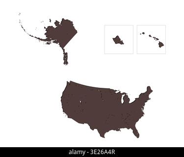 Karte der Vereinigten Staaten von Amerika, Schild Silhouette. Detaillierte Karte der USA. Weltkarte Globe. Vektorillustration isoliert auf weißem Hintergrund. Nordamerika Stock Vektor
