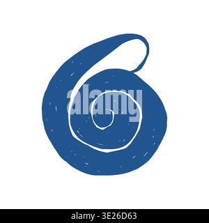 Runde Muschel im Doodle-Stil. Shell-Silhouette in Blau. Verdrehte Spiralschale. Handgezeichnete flache Vektorillustration isoliert auf weißem Hintergrund. Stock Vektor