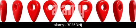 Rotes 3D-Positionssymbol für Kartennavigation und -Reise, glänzender Richtungspfeil für GPS-Zielsuche. Realistischer Vektorsatz für Web, App und Stock Vektor
