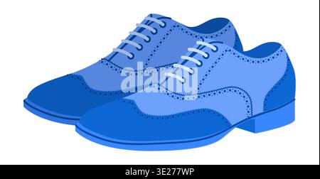 Spectator Herren – blaues flaches Kleid mit Spitze. Zweifarbiger oxford Derby Schnürschuh mit klassischem formellem Anzug. Technische Mode Illustration CAD Modell Skizze Vektor Frauen Unisex isoliert. Stock Vektor