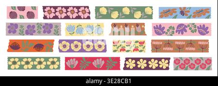 Kollektion von bunten Washi Tape Blumenstreifen Stock Vektor