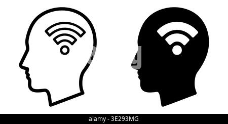Zwei Symbole einer menschlichen Kopfsilhouette mit einem Wireless-Internet-Signalsymbol im Gehirn-Vektor Stock Vektor