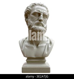 Hippokrates Vater der Medizin isoliert auf weißem, antiken ionischen griechischen Arzt und Philosophen Büste Statue, 3D-Rendering Stockfoto