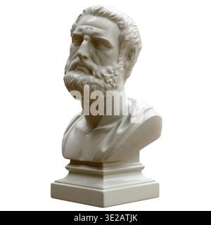 Hippokrates Vater der Medizin isoliert auf weißem, antiken ionischen griechischen Arzt und Philosophen Büste Statue, 3D-Rendering Stockfoto