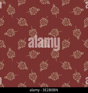 Terrakotta-rote handgezeichnete Blumen Blockdruck-Look nahtloses Vektormuster auf Gingham-Gitterhintergrund. Hintergrund im Vintage-Stil über das gesamte Layout Stock Vektor