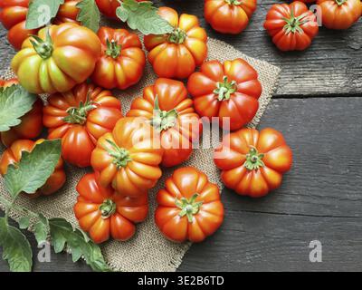 Frische reife Erbstücke auf rustikalem hölzernen dunklen Hintergrund Stockfoto