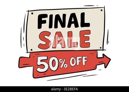 Schlussverkauf 50%-Off-Schild, auffällige Illustration für Rabatte Stock Vektor
