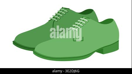 Blauer flacher, grüner Spitzenschuh für Herren. Offene Schnürung Lederschuhe vielseitig elegant Freizeit Bürostil. Technische Illustration CAD Modell Skizze Vektor Frauen Unisex Umriss isoliert. Stock Vektor