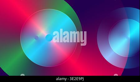 Abstrakte bunte leuchtende Kreise mit glänzender Oberflächenstruktur. Hintergrund des geometrischen Vektors Stock Vektor