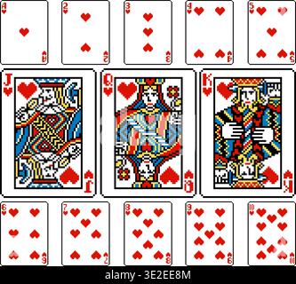 Pixel Art Spielkarte Kartendeck Herzkarten Design Stock Vektor