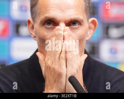 England-Manager Thomas Tuchel während einer Pressekonferenz im Wembley Stadium in London. Bilddatum: Freitag, 20. März 2026. Stockfoto