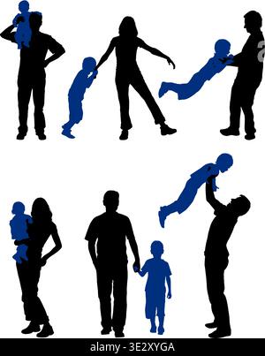 Glückliche Familie Silhouette auf Spaziergang in Aktion, Vektor-Illustration für Design Stock Vektor