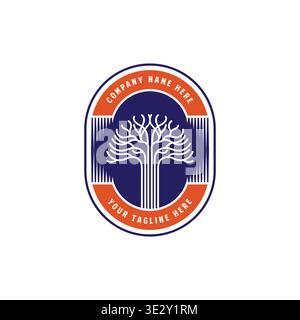 Rustikales Linear Plant Emblem Mit Silhouette Des Naturwaldes Stock Vektor