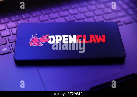 Das OpenClaw-Logo erscheint auf einem Smartphone-Bildschirm in dieser Abbildung in Ontario, Kanada, am 19. März 2026. Stockfoto