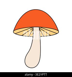 Bunter grooviger Pilz im Stil der 70er 80er Jahre Hippie-Element, psychedelische Pilze. Illustration des flachen Vektors auf weißem Hintergrund isoliert. Stock Vektor