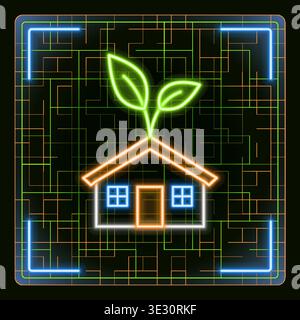 Grüne Öko-Haus-Blatt-Logo-Symbol für nachhaltiges Wohnen, Energiesparen und umweltfreundliche Immobilien-Vektor-Illustration Stock Vektor