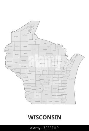 Wisconsin State Map mit Grafschaften Stock Vektor