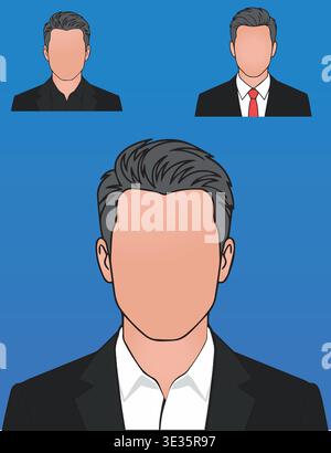 Gesichtslose Männliche Business Avatar Porträts In Formellen Anzug Und Krawatte Vektor Illustrationen Stock Vektor