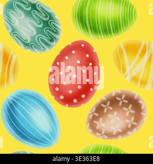 Nahtloses Aquarellmuster von handbemalten Ostereiern mit Polka Dots und Streifen. Festlicher Feiertagshintergrund für Frühlingsfeste, Geschenkverpackung, an Stockfoto