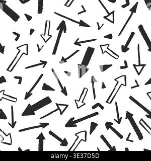 Abstraktes nahtloses Schwarz-weiß-Muster mit Kritzelpfeilen im Markierstil. Kreativer Tinte grunge Textur Hintergrund. Trendiger Textildruck, Mode, f Stock Vektor