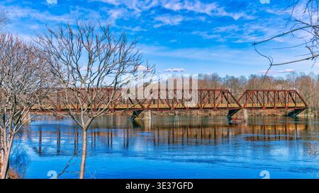 Brücke durch die Bäume Stockfoto