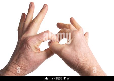 Finger in einem Ring auf transparentem Hintergrund miteinander verflochten Stockfoto