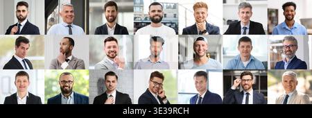 Große Sammlung männlicher Porträts. Männer unterschiedlichen Alters Stockfoto