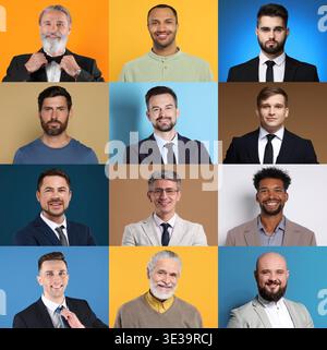 Männer unterschiedlichen Alters. Große Sammlung männlicher Porträts Stockfoto
