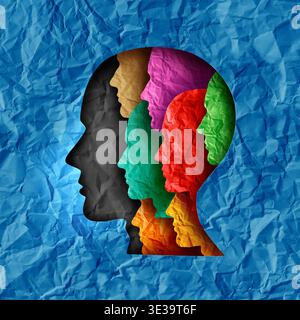 Group Support Konzept und Community Help oder kollektive Therapie und Teamführung oder Teamführung als menschliche Kopfprofile aus Papier als Metaph Stockfoto