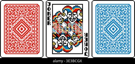 Pixel Art Stil Spielkarte Joker Karten Design Stock Vektor
