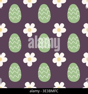 Nahtloses ostereiermuster mit einfachen Blumen in sanften Farben. Perfekt für Textilien, Geschenkpapier und Oberflächengestaltung. Süßer, moderner Frühling Stock Vektor
