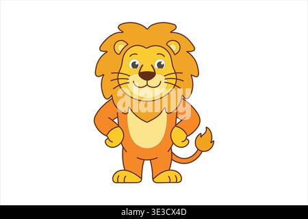Ein Cartoon-Löwe mit einer großen Mähne und einem glücklichen Ausdruck auf seinem Gesicht, isoliert auf weißem Hintergrund Stock Vektor