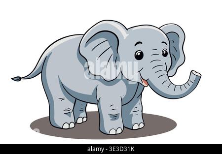 Netter grauer Elefant handgezeichnete Illustration im Cartoon-Stil Stock Vektor