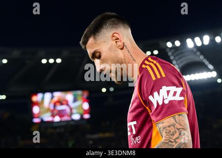 Rom, Italien. März 2026. Lorenzo Pellegrini von AS Roma während des Fußballspiels der Serie A 2025/2026 zwischen AS Roma und US Lecce im Stadio Olimpico in Rom (Italien), 22. März 2026. Quelle: Insidefoto/Alamy Live News Stockfoto